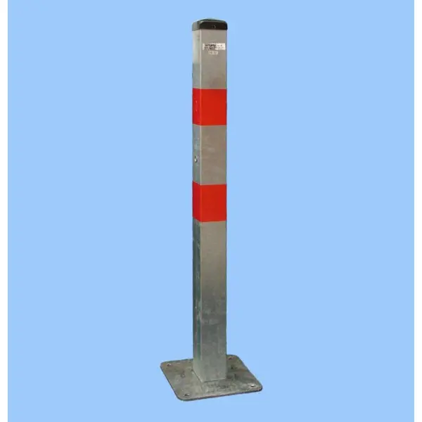 Parkpfosten BASIC – Stahl, silber-rot, 800 mm, fest mit Platte