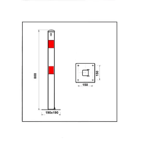 Parkpfosten BASIC – Stahl, silber-rot, 800 mm, klappbar, Verschloss FAB