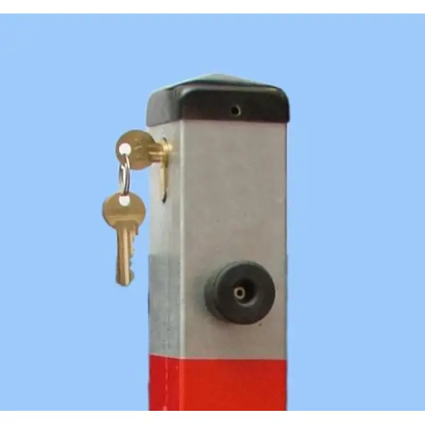 Parkpfosten BASIC – Stahl, silber-rot, 800 mm, klappbar, Verschloss FAB