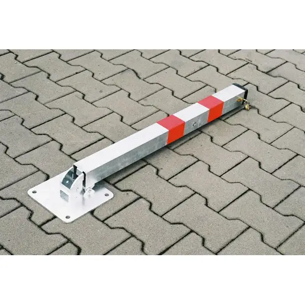 Parkpfosten BASIC – Stahl, silber-rot, 800 mm, klappbar, Verschloss FAB