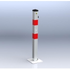 Parkpfosten BASIC – Stahl, silber-rot, 800 mm, klappbar, Verschloss FAB