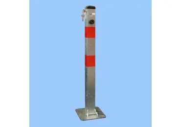 Parkpfosten BASIC – Stahl, silber-rot, 800 mm, klappbar, Verschloss FAB