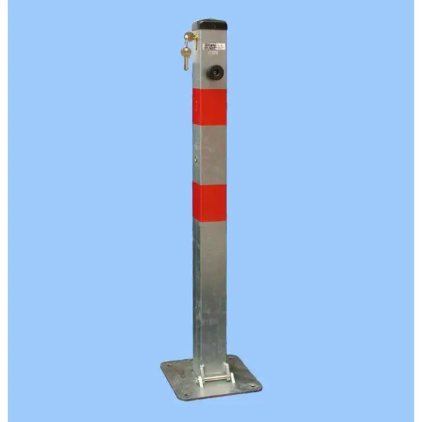 Parkpfosten BASIC – Stahl, silber-rot, 800 mm, klappbar, Verschloss FAB