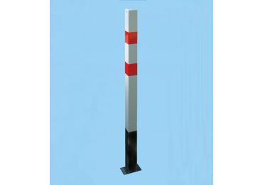 Parkpfosten BASIC – Stahl, weiß-rot, 1050 mm, fest zum Einbetonieren