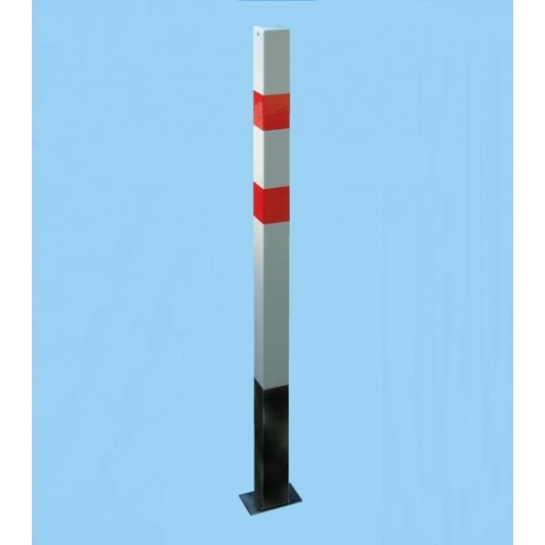 Parkpfosten BASIC – Stahl, weiß-rot, 1050 mm, fest zum Einbetonieren