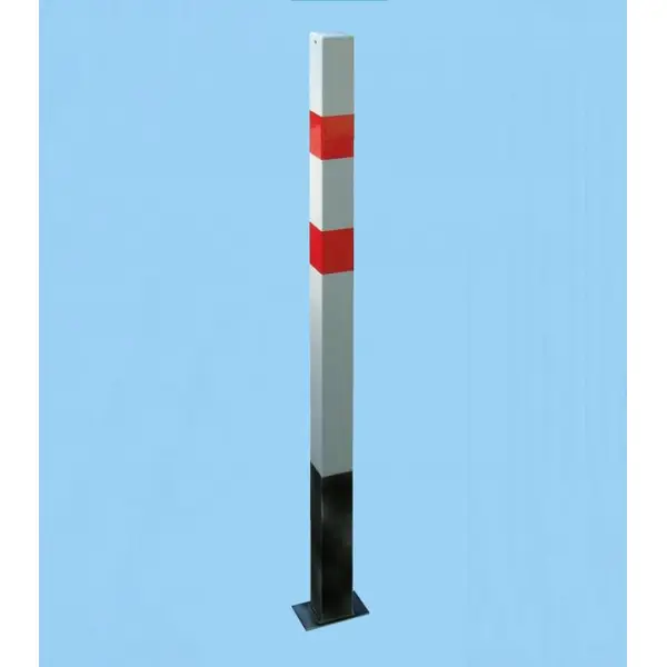 Parkpfosten BASIC – Stahl, weiß-rot, 1050 mm, fest zum Einbetonieren
