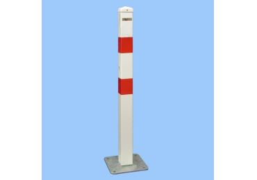 Parkpfosten BASIC – Stahl, weiß-rot, 800 mm, fest mit Platte
