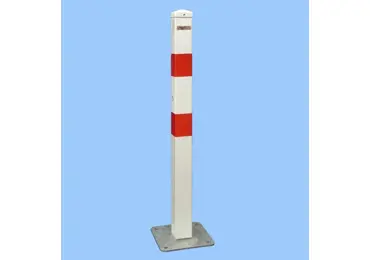 Parkpfosten BASIC – Stahl, weiß-rot, 800 mm, fest mit Platte