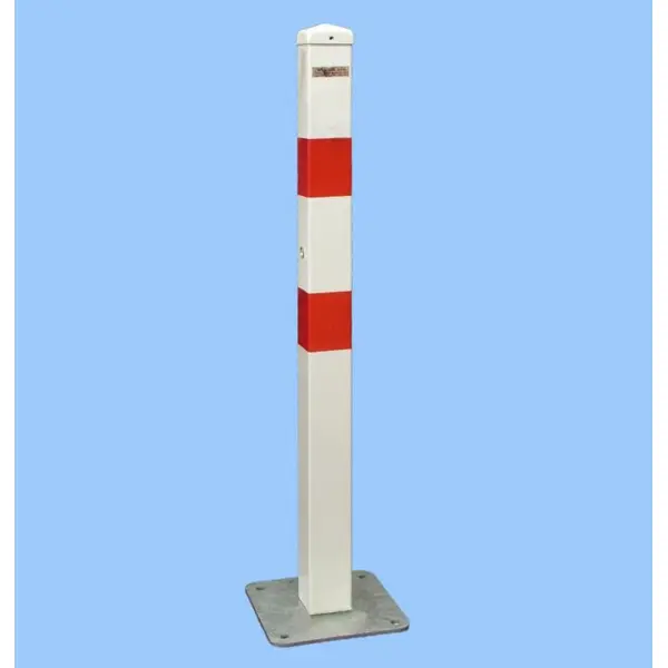 Parkpfosten BASIC – Stahl, weiß-rot, 800 mm, fest mit Platte
