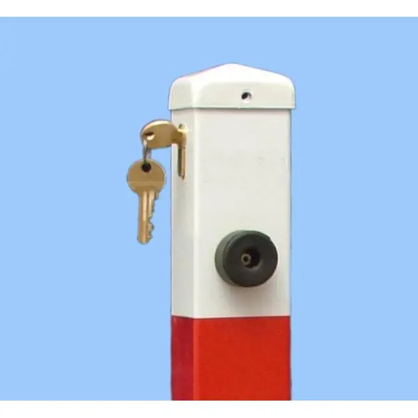 Parkpfosten BASIC – Stahl, weiß-rot, 800 mm, klappbar, Verschloss FAB