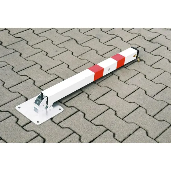 Parkpfosten BASIC – Stahl, weiß-rot, 800 mm, klappbar, Verschloss FAB