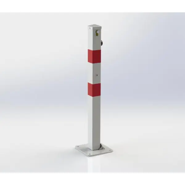 Parkpfosten BASIC – Stahl, weiß-rot, 800 mm, klappbar, Verschloss FAB