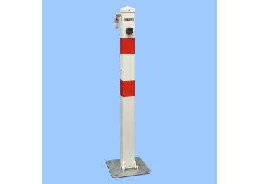 Parkpfosten BASIC – Stahl, weiß-rot, 800 mm, klappbar, Verschloss FAB