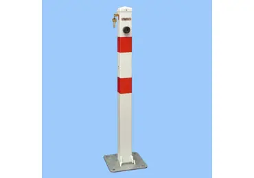 Parkpfosten BASIC – Stahl, weiß-rot, 800 mm, klappbar, Verschloss FAB