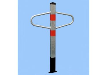 Parkpfosten MOTYLEK – Stahl, silber-rot, 1050×590 mm, fest zum Einbetonieren