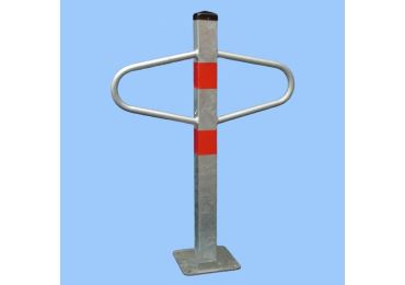 Parkpfosten MOTYLEK – Stahl, silber-rot, 800×590 mm, fest mit Platte
