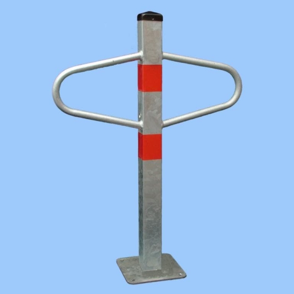 Parkpfosten MOTYLEK – Stahl, silber-rot, 800×590 mm, fest mit Platte