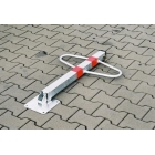 Parkpfosten MOTYLEK – Stahl, silber-rot, 800×590 mm, klappbar, Verschluss FAB