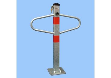 Parkpfosten MOTYLEK – Stahl, silber-rot, 800×590 mm, klappbar, Verschluss FAB