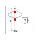 Parkpfosten MOTYLEK – Stahl, weiß-rot, 800×590 mm, klappbar, Verschluss FAB