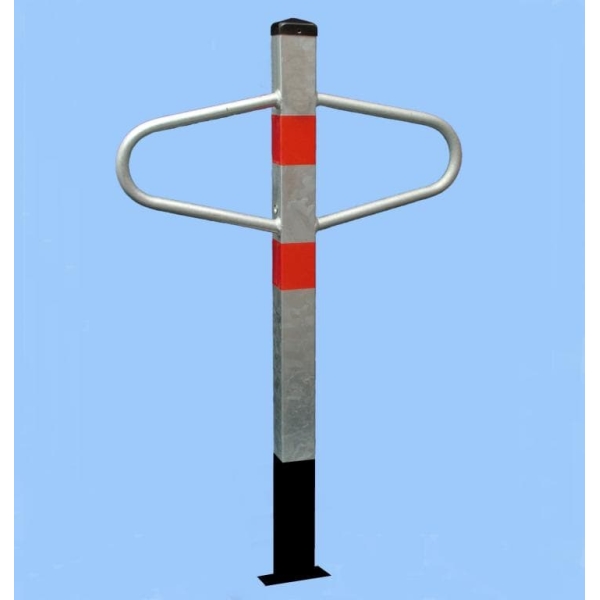 Parkpfosten Schmetterling – Stahl, silber-rot, 1050×590 mm, fest zum Einbetonieren