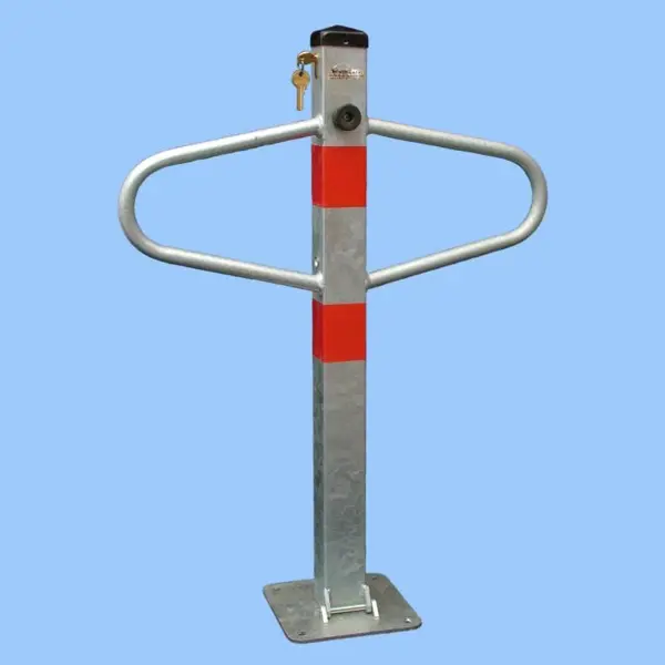 Parkpfosten Schmetterling – Stahl, silber-rot, 800×590 mm, klappbar, Verschluss FAB