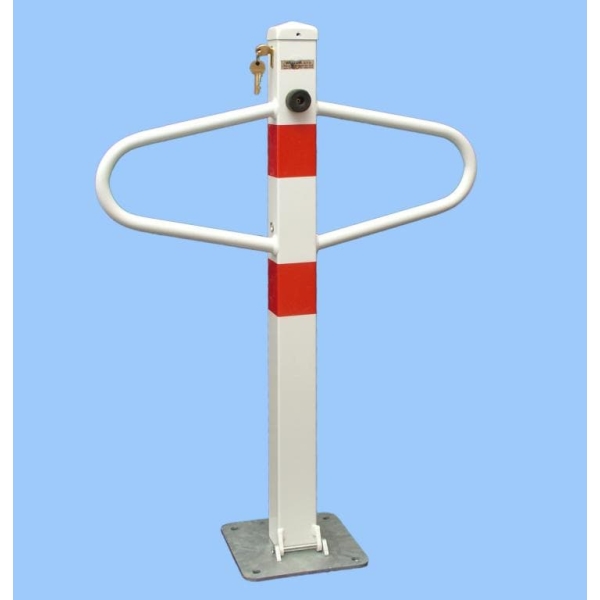Parkpfosten Schmetterling – Stahl, weiß-rot, 800×590 mm, klappbar, Verschluss FAB