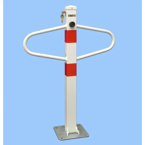 Parkpfosten Schmetterling – Stahl, weiß-rot, 800×590 mm, klappbar, Verschluss FAB