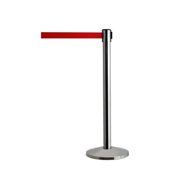 Pfosten QueueWay, poliertes Chrom – Paar, selbstaufwickelndes Band 2,3 m, rot