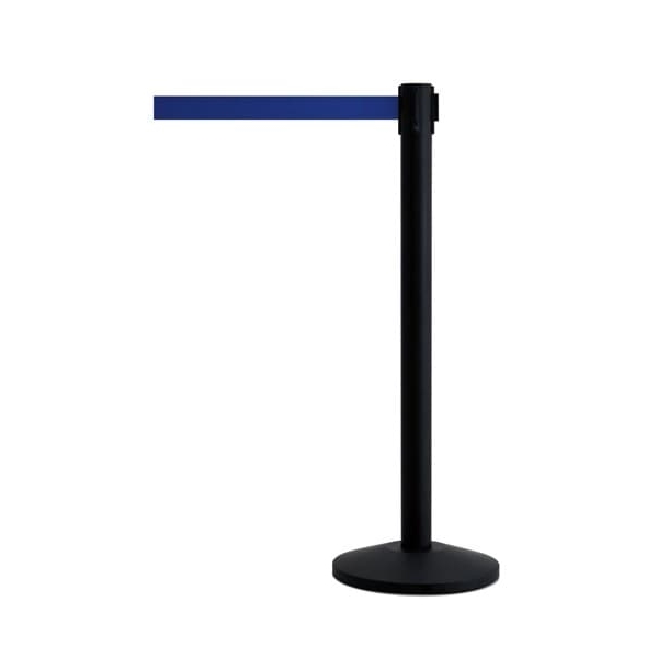 Pfosten QueueWay, schwarz – Paar, selbstaufwickelndes Band 2,3 m, blau