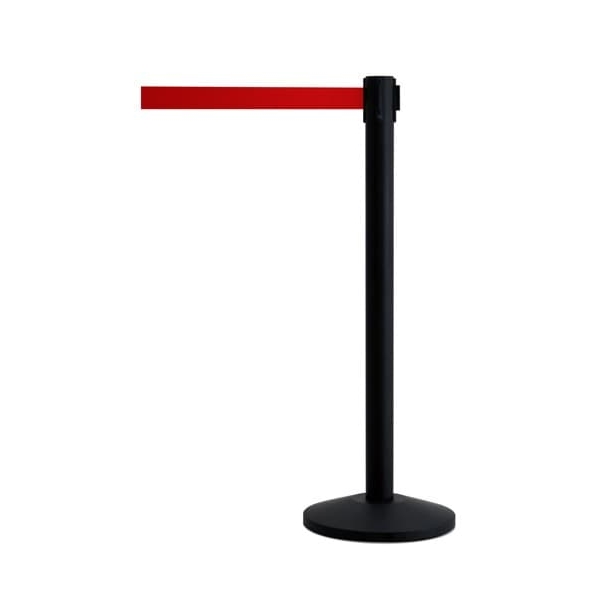 Pfosten QueueWay, schwarz – Paar, selbstaufwickelndes Band 2,3 m, rot