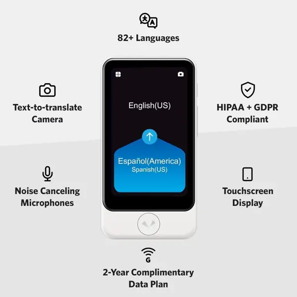 Pocketalk S2 Plus Sprach-/Kameraübersetzer – weiß, 121×66 mm