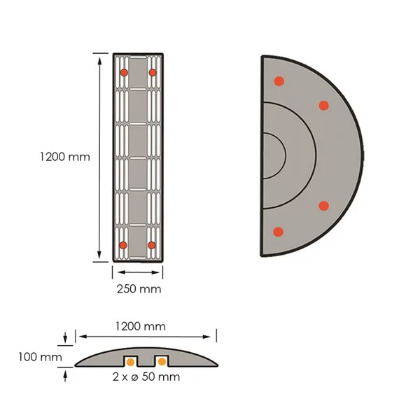 Retarder – Kabelbrücke 10 km/h, 40 t, Endstück – 1200×400×100 mm, schwarz