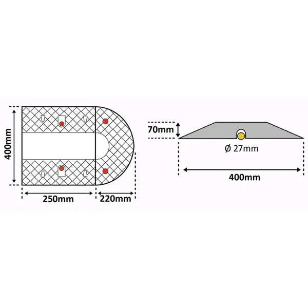 Retarder – Kabelbrücke 30 km/h, 20 t, 2er-Set – 250×350×50 mm, schwarz/gelb