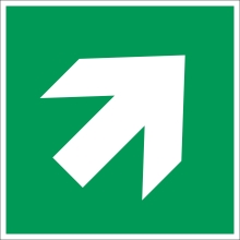 Rettungskennzeichnung, diagonaler Richtungspfeil – Nachleuchtende Folie, 100×100 mm
