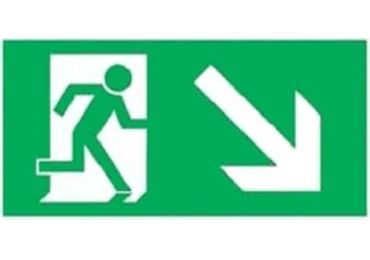 Rettungskennzeichnung (nachleuchtend) – Notausgang abwärts rechts