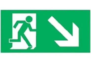 Rettungskennzeichnung (nachleuchtend) – Notausgang abwärts rechts