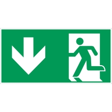 Rettungskennzeichnung, Notausgang abwärts – Nachleuchtender Aluminium-Kompositwerkstoff, 300×150 mm