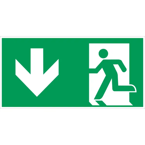 Rettungskennzeichnung, Notausgang abwärts – Nachleuchtender Aluminium-Kompositwerkstoff, 300×150 mm