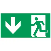 Rettungskennzeichnung, Notausgang abwärts – Nachleuchtender Aluminium-Kompositwerkstoff, 400×200 mm