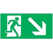 Rettungskennzeichnung, Notausgang abwärts rechts – Nachleuchtender Aluminium-Kompositwerkstoff, 300×150 mm