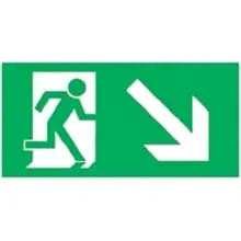 Rettungskennzeichnung, Notausgang abwärts rechts – Nachleuchtender Aluminium-Kompositwerkstoff, 300×150 mm