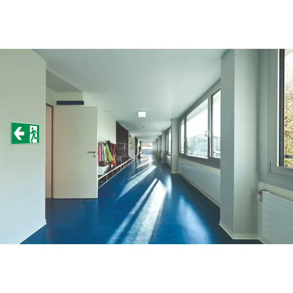 Rettungskennzeichnung, Notausgang abwärts rechts – Nachleuchtender Aluminium-Kompositwerkstoff, 400×200 mm
