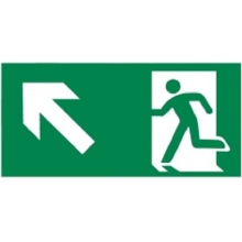 Rettungskennzeichnung, Notausgang aufwärts links – Nachleuchtender Aluminium-Kompositwerkstoff, 300×150 mm