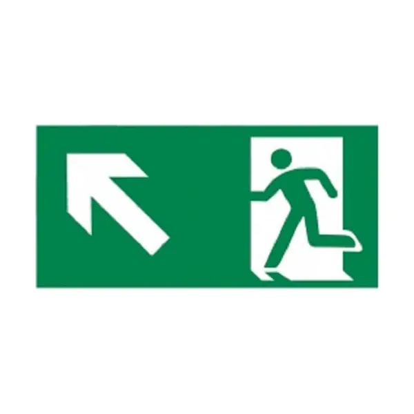 Rettungskennzeichnung, Notausgang aufwärts links – Nachleuchtender Aluminium-Kompositwerkstoff, 300×150 mm