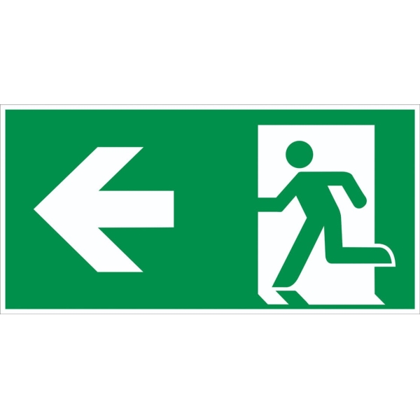 Rettungskennzeichnung, Notausgang links – Nachleuchtender Aluminium-Kompositwerkstoff, 300×150 mm