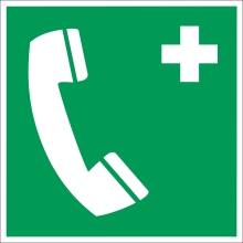 Rettungskennzeichnung, Notruftelefon – Nachleuchtende Folie, 100×100 mm