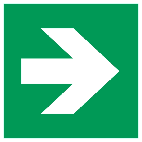 Rettungskennzeichnung, Richtungspfeil – Nachleuchtende Folie, 200×200 mm