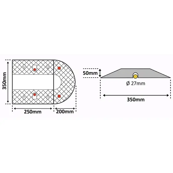 Rretarder – Kabelbrücke 30 km/h, 20 t, 2er-Set – 250×400×70 mm, schwarz/gelb