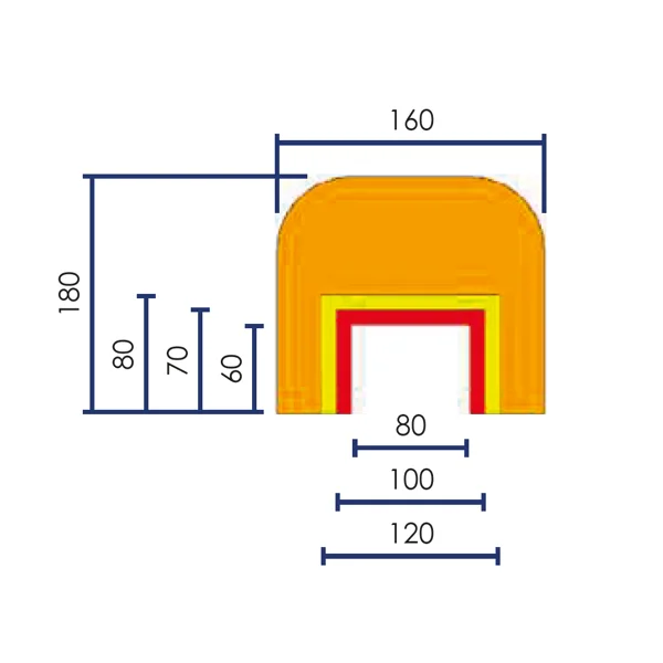 Schaumstoff-Schutzprofil für Stahlträger, selbstklebend – 1000×180×160mm, gelb-schwarz